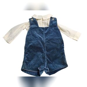 Vintage CHRISTIAN DIOR Enfant Velvet Layered Set. Navy/cream. Size 15-18months.
